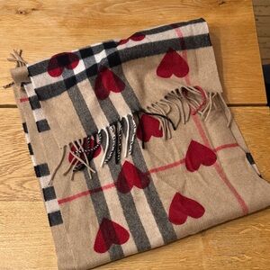 Burberry Beige and Red Checkered Cashmere Scarf
